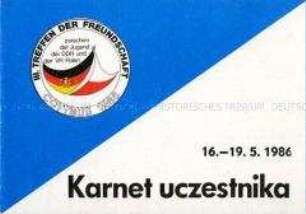 Teilnehmerheft (blanko) des 3. Treffens der Freundschaft zwischen der Jugend der DDR und der VR Polen 1986