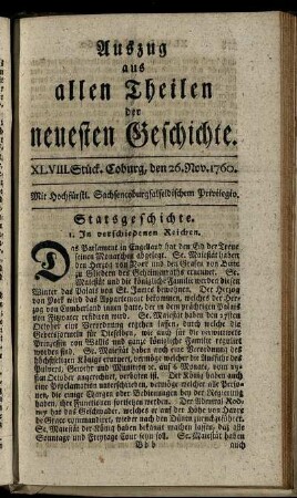 XLVIII. Stück. Coburg, den 26. Nov. 1760.