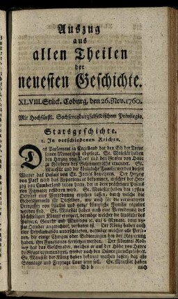 XLVIII. Stück. Coburg, den 26. Nov. 1760.