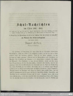 Schul-Nachrichten von Ostern 1861 - 1862
