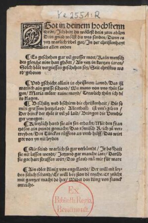 O Got in deinem hochstenn || thron/ Jch bitt du wöllest dein zorn ablon ||