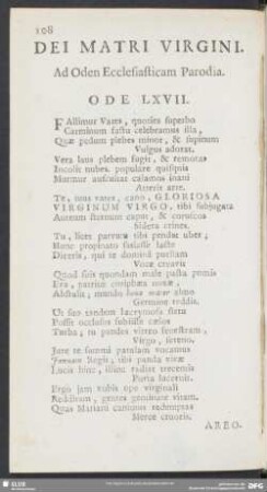 Dei Matri Virgini. Ad Oden Ecclesiasticam Parodia. Ode LXVII.