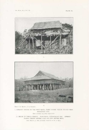 Plate IX. 1. Subanun house on the Peyó river, three hours'march inland ... 2. House of Timuai Embing. Pang-Pang, ...
