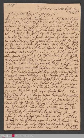 Endlich, geliebte Schwester! erhielt ich gestern nach einem angstvollen ... , 17.09.1826. - Benediktinerabtei St. Bonifaz in München und Andechs