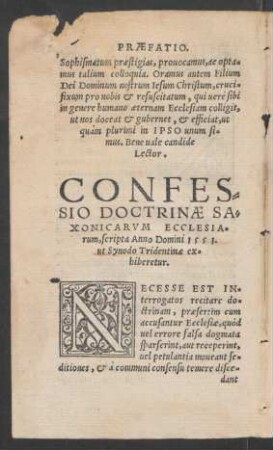 Confessio Doctrinae Saxonicarum Ecclesiarum, scripta Anno Domini 1551. ut Synodo Tridentinae exhiberetur.