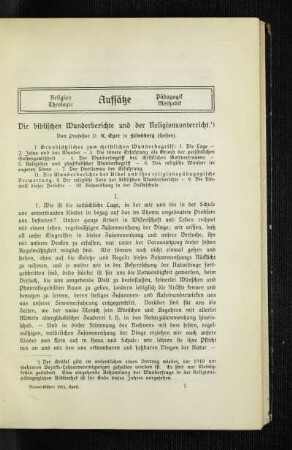 ¬Die¬ biblischen Wunderberichte und der Religionsunterricht