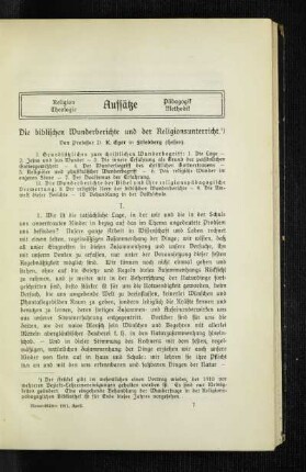 ¬Die¬ biblischen Wunderberichte und der Religionsunterricht
