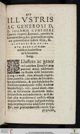 Illvstris ac generosi D. D. Ioannis Gvntheri Comitis imperij Romani […][Praefatio]