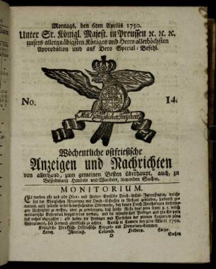 No. 14. Montags, den 6ten Aprilis 1750.