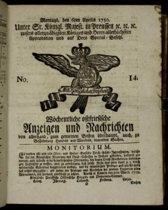 No. 14. Montags, den 6ten Aprilis 1750.