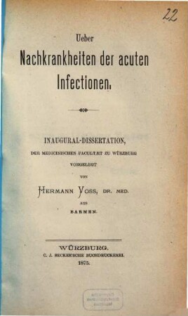 Ueber Nachkrankheiten der acuten Infectionen : Inaug.-Diss.
