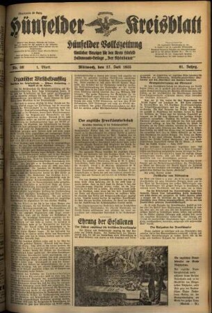 Erste Ausgabe vom Mittwoch, den 17. Juli 1935.
