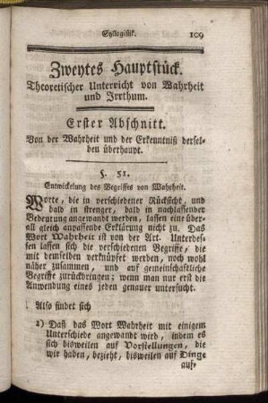 Zweytes Hauptstück. Theoretischer Unterricht von Wahrheit und Irrthum.