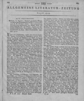 Schmidt, F. W. V.: Tausend griechische Wörter, welche in den Wörterbüchern von J. G. Schneider und F. W. Riemer fehlen. Aus griechischen Schriftstellern gesammelt. Berlin: Maurer 1817