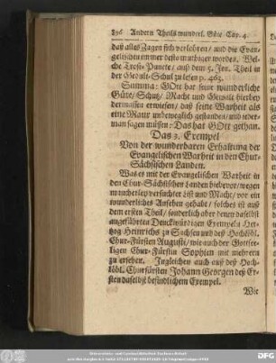 Das 3. Exempel Von der wunderbaren Erhaltung der Evangelischen Warheit in den Chur-Sächsischen Landen.