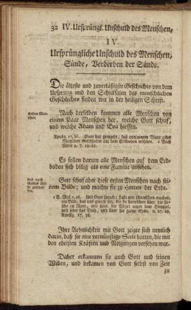 IV. Ursprüngliche Unschuld des Menschen, Sünde, Verderben der Sünde.