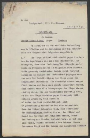 Schriftsatz in Sachen Schott Söhne & Gen. gegen Forberg