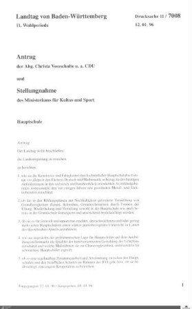 Antrag der CDU: Hauptschule