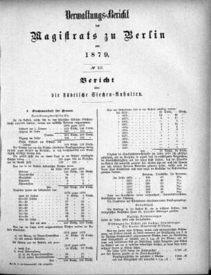No. XII. Bericht über die städtische Siechen-Anstalten
