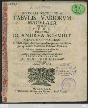 Historia Seculi Primi Fabulis Variorum Maculata