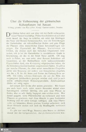 Über die Verbesserung der gärtnerischen Kulturpflanzen bei Aussaat