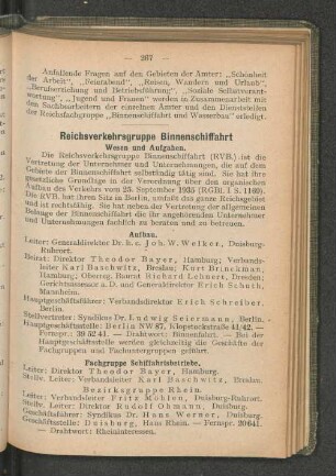 Reichsverkehrsgruppe Binnenschiffahrt Wesen und Aufgaben.