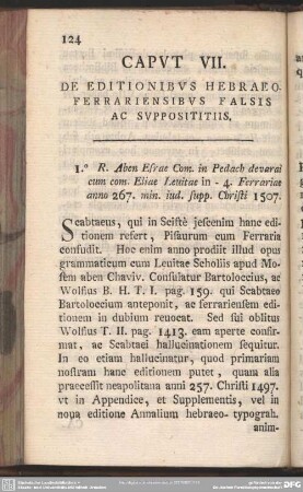 Caput VII. De Editionibus Hebraeo- Ferrariensibus Falsis Ac Supposititiis