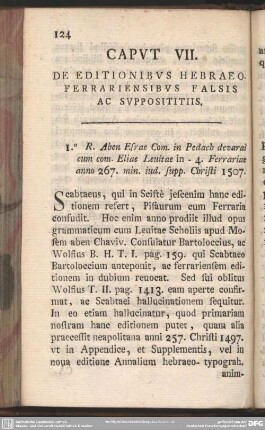 Caput VII. De Editionibus Hebraeo- Ferrariensibus Falsis Ac Supposititiis