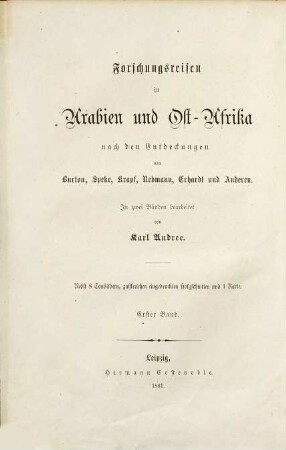 Burton's Reisen nach Medina und Mekka und in das Somaliland nach Härrär in Ost-Afrika : nebst 4 Tonbildern und zahlreichen eingedruckten Holzschnitten