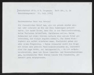 Brief von Gerhart Hauptmann an Stephan Kekulé von Stradonitz