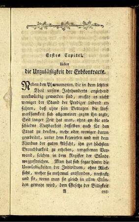 Erstes Capitel. Ueber die Unzuläßigkeit der Erbkontracte.