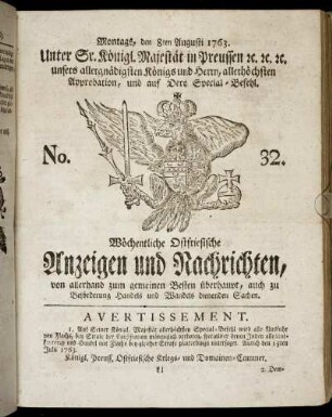 No. 32. Montags, den 8ten Augusti 1763.