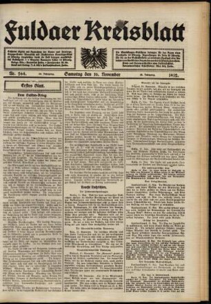 Erste Ausgabe vom Samstag, den 16. November 1912.
