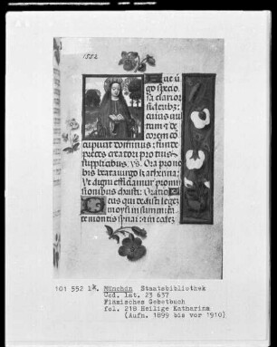 Flämisches Gebetbuch mit Kalender — Die heilige Katharina, Folio 218recto