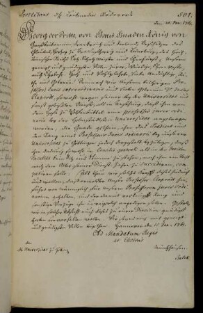 Beförderung des außerordentlichen Professors Claproth zum ordentlichen Professor für Jura.
