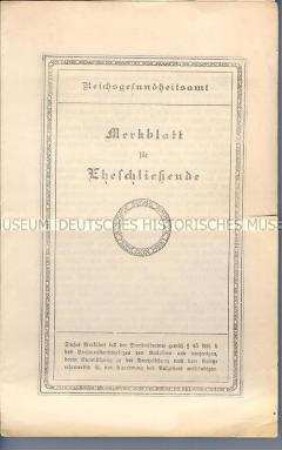 Merkblatt zur Vermeidung von Geschlechtskrankheiten und von "erbkrankem Nachwuchs"