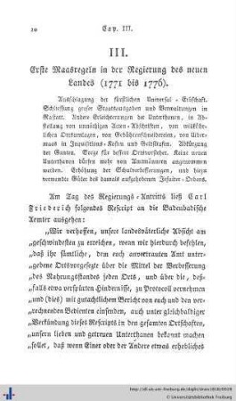 III. Erste Maasregeln in der neuen Regierung (1771 bis 1776)