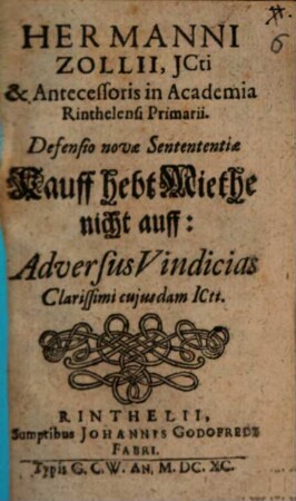 Defensio ... sententiae Kauf hebt Miethe nicht auf