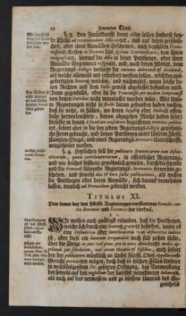 Titulus XI. Von denen bey den Fürstl. Regierungen verstatteten Remediis contra Sententias und Execution der Urtheil