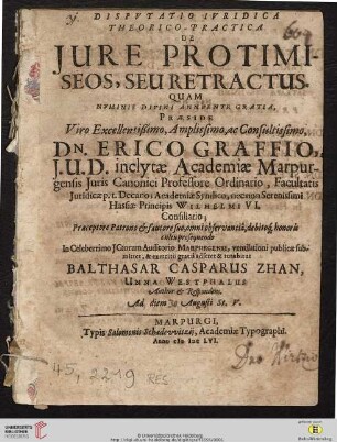 Disputatio Iuridica Theorico-Practica De Iure Protimiseos, Seu Retractus