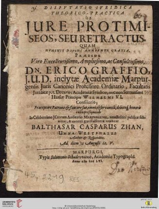 Disputatio Iuridica Theorico-Practica De Iure Protimiseos, Seu Retractus