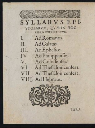 Syllabvs Epistolarvm, Qvae In Hoc Libro Explicantvr.