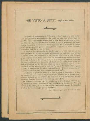 "He visto a Dios", según su autor : (De "Última Hora" del 6 de Julio de 1930)