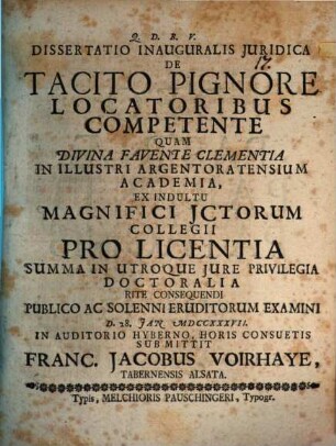 Diss. inaug. iur. de tacito pignore locatoribus competente