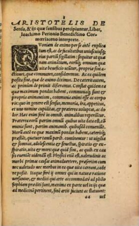 Aristotelis Libelli, Qvi Parua naturalia Vvlgò Appellantvr : Videlicet De sensibus, & ijs quae sensibus percipiuntur, De memoria & recordatione [u.a.]