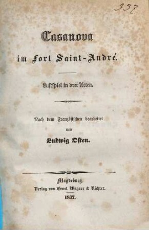 Casanova im Fort Saint-André : Lustspiel in drei Acten
