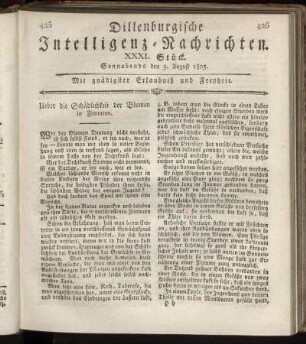 XXXI. Stück... den 3. August 1805 - XXXV. Stück... den 31. August 1805.