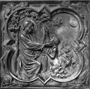 Erschaffung Adams (Bildfeld) : Erschaffung Adams (Bildfeld) (1239-1248?). Paris, Sainte-Chapelle, Westfassade, Portal