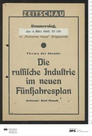 Ankündigung einer einzelnen Veranstaltung 1948