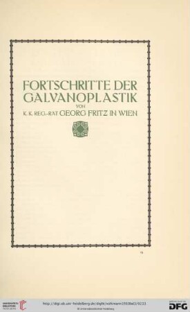 Fortschritte der Galvanoplastik